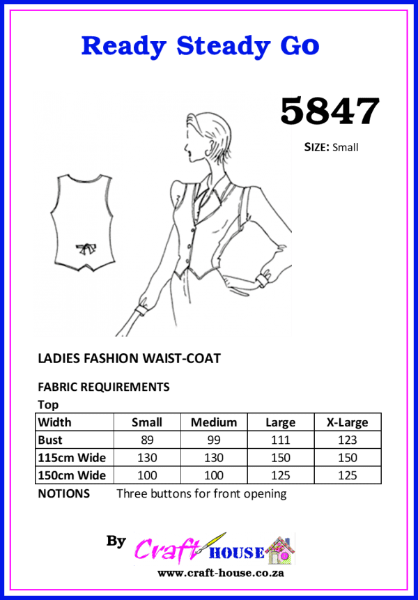 RSG - Pattern 5847 - Ladies Fashion Waist-Coat